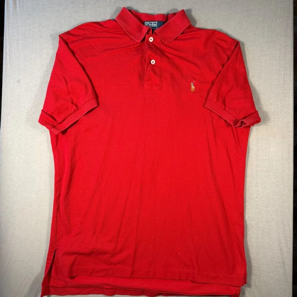 Polo Ralph Lauren Mens Red Pima Cotton Short Sleeve Polo Shirt Size M Multi Pony